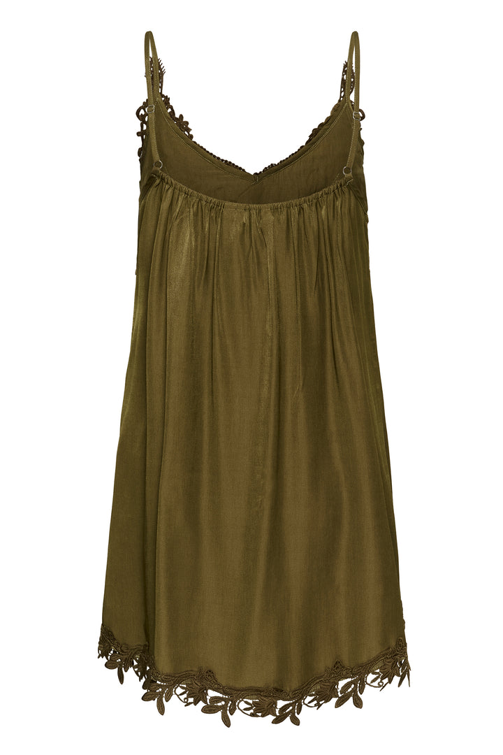 Cream Clothing CRAnna Military Olive Green Lace Longline Vest Top 10615615 190622, back view flat
