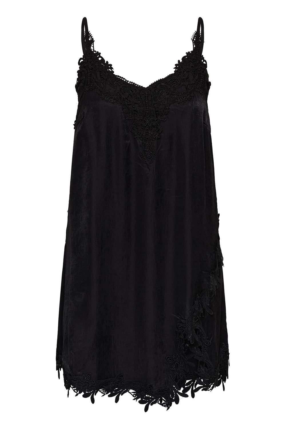 Cream Clothing CRAnna Pitch Black Lace Longline Vest Top 10615615 100120, front view flat