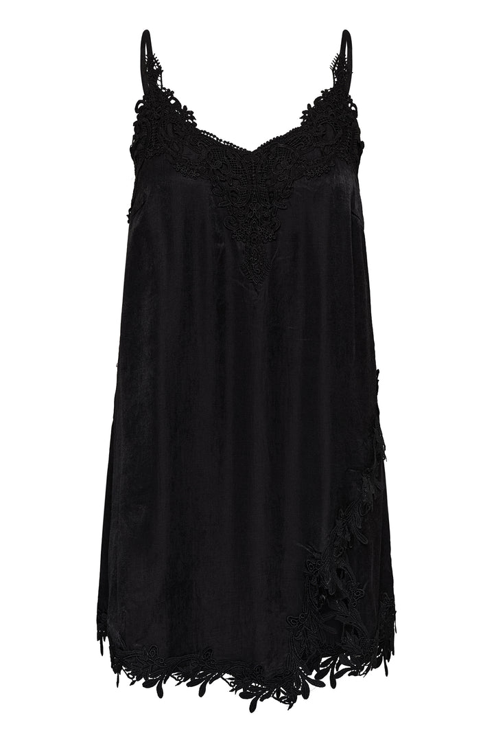 Cream Clothing CRAnna Pitch Black Lace Longline Vest Top 10615615 100120, front view flat
