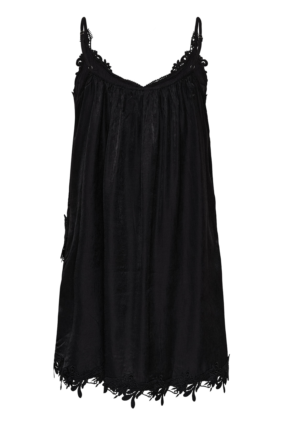 Cream Clothing CRAnna Pitch Black Lace Longline Vest Top 10615615 100120, back view flat