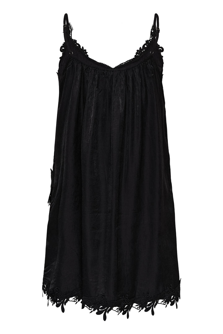 Cream Clothing CRAnna Pitch Black Lace Longline Vest Top 10615615 100120, back view flat
