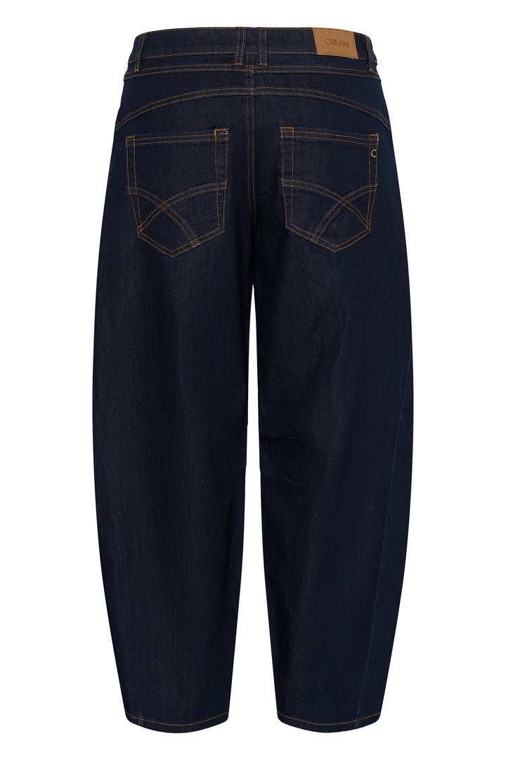 Cream Clothing CRBahren Cape Breton Rinse Blue Barrel Leg Jeans 10614217 109555, back view flat