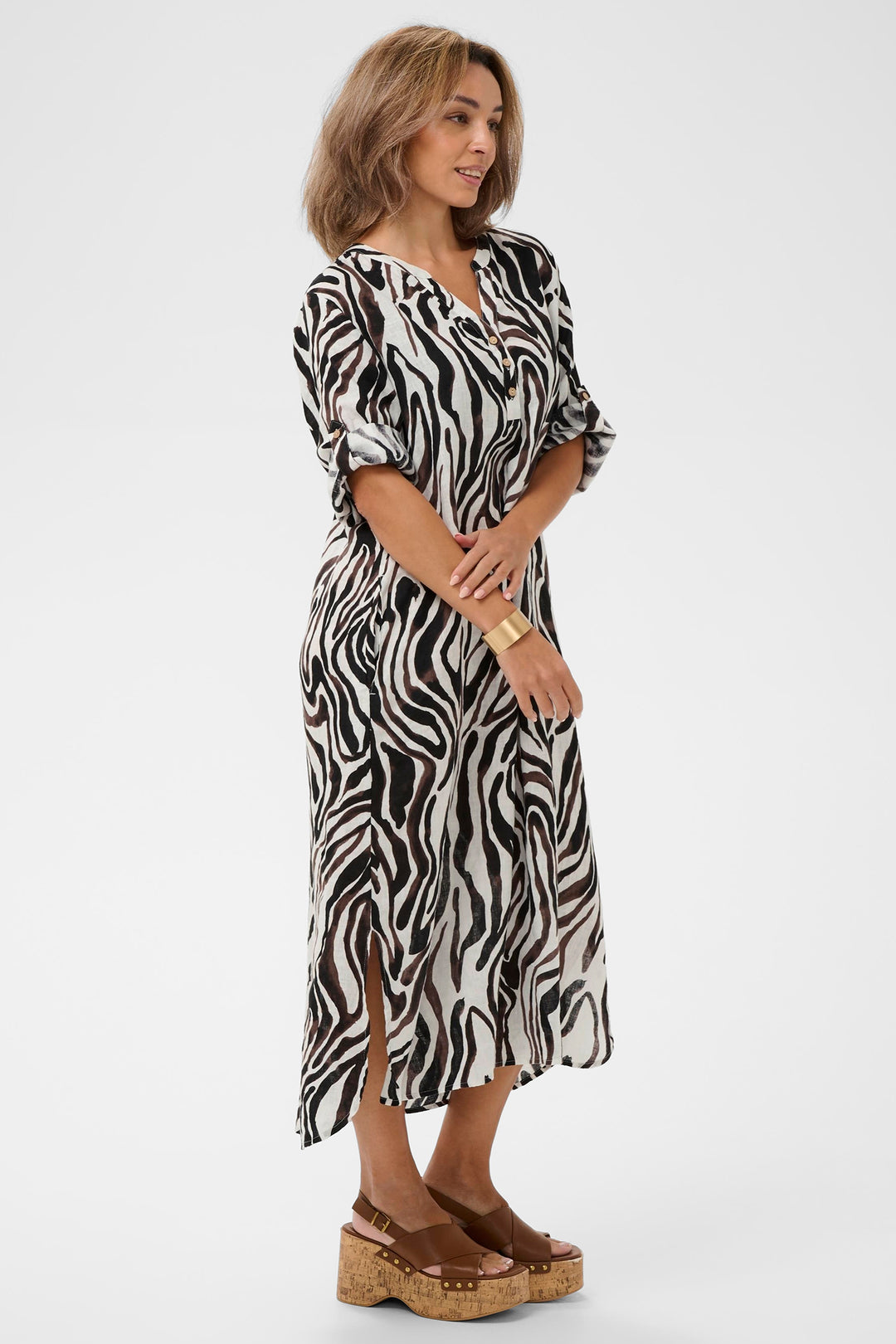 Cream Clothing CRBellis Black White Linen Caftan Dress 10611577 109051