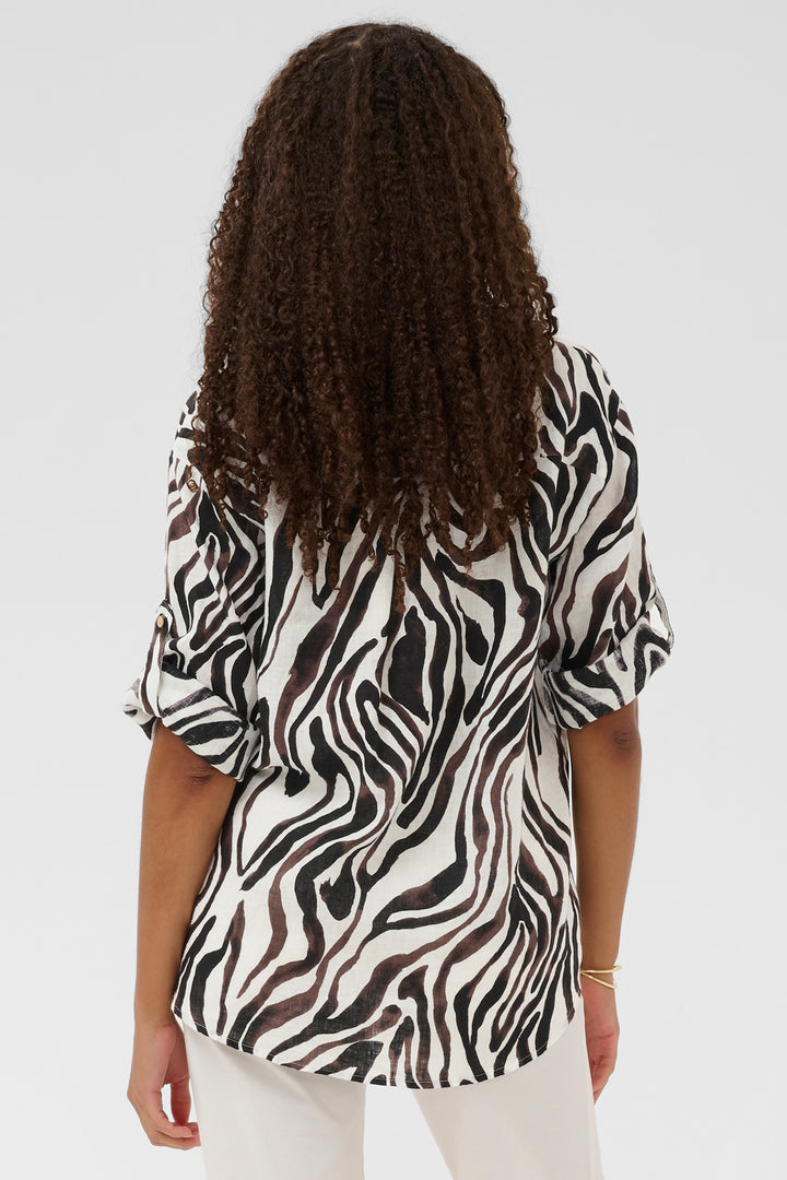 Cream Clothing CRBellis Black, Brown &amp; White Linen Shirt 10612267 109051