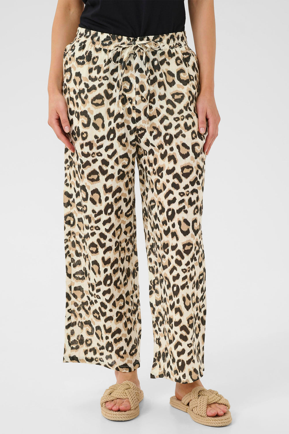 Cream Clothing CRBellis Nature Leopard Linen Trousers 10614017 107352 - Experience Boutique