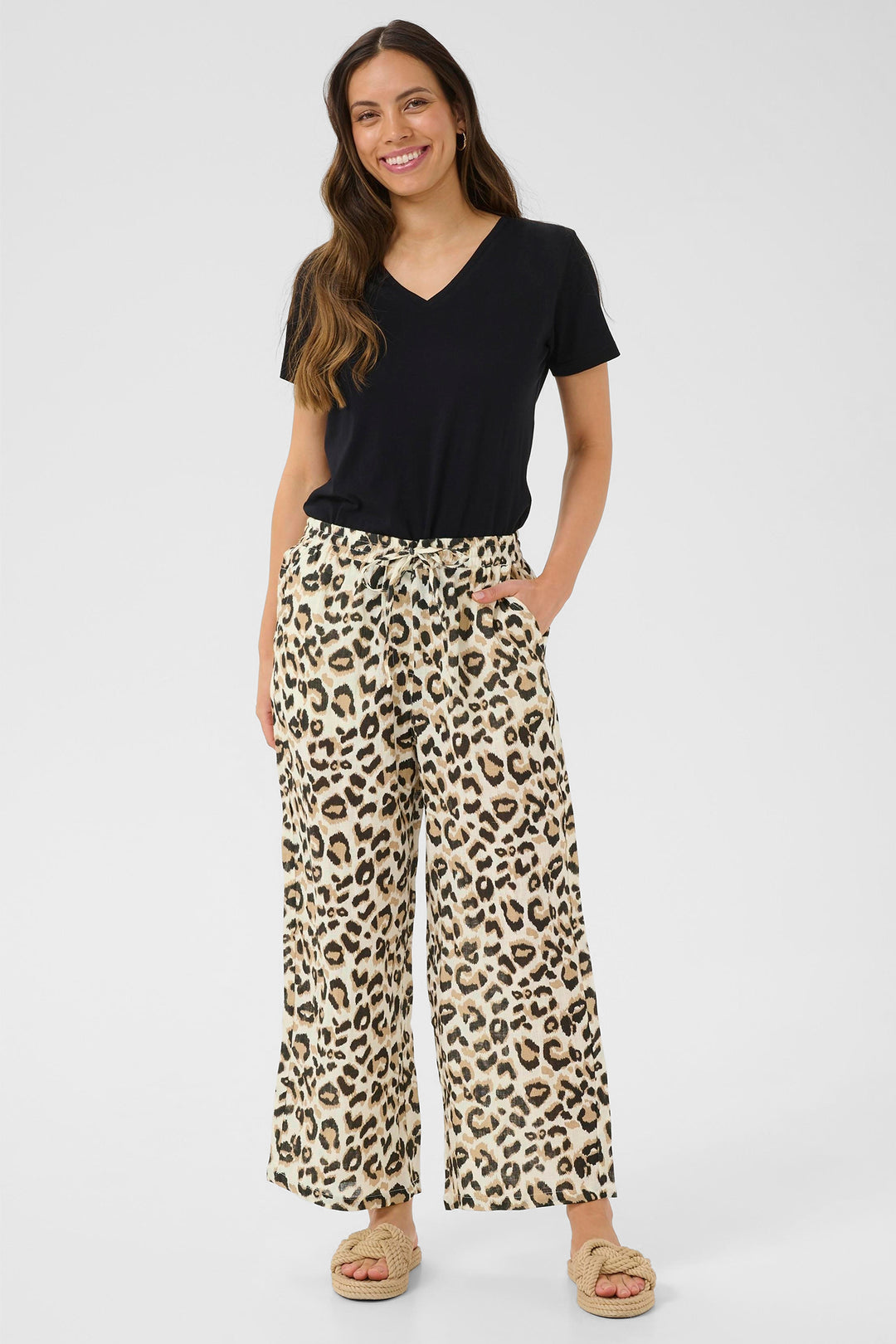 Cream Clothing CRBellis Nature Leopard Linen Trousers 10614017 107352 - Experience Boutique