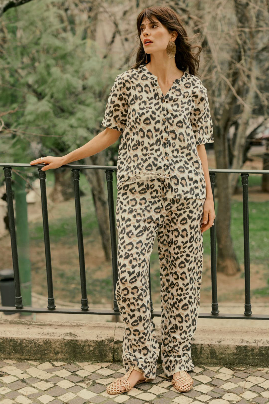 Cream Clothing CRBellis Nature Leopard Linen Trousers 10614017 107352 - Experience Boutique