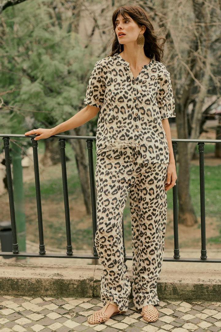 Cream Clothing CRBellis Nature Leopard Linen Trousers 10614017 107352 - Experience Boutique