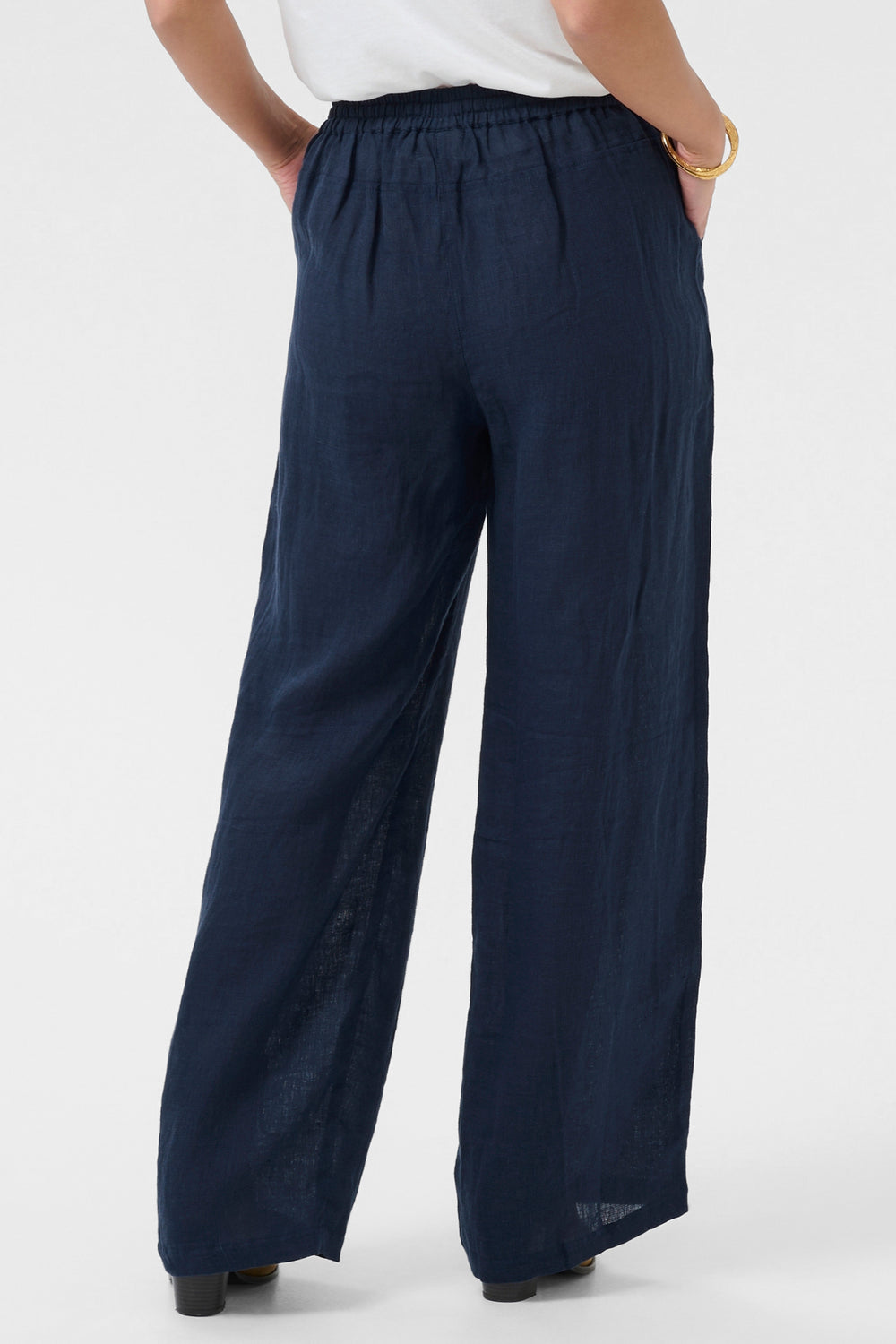Cream Clothing CRBellis Navy Linen Drawstring Waist Trousers 10611574 194024 - Experience Boutique