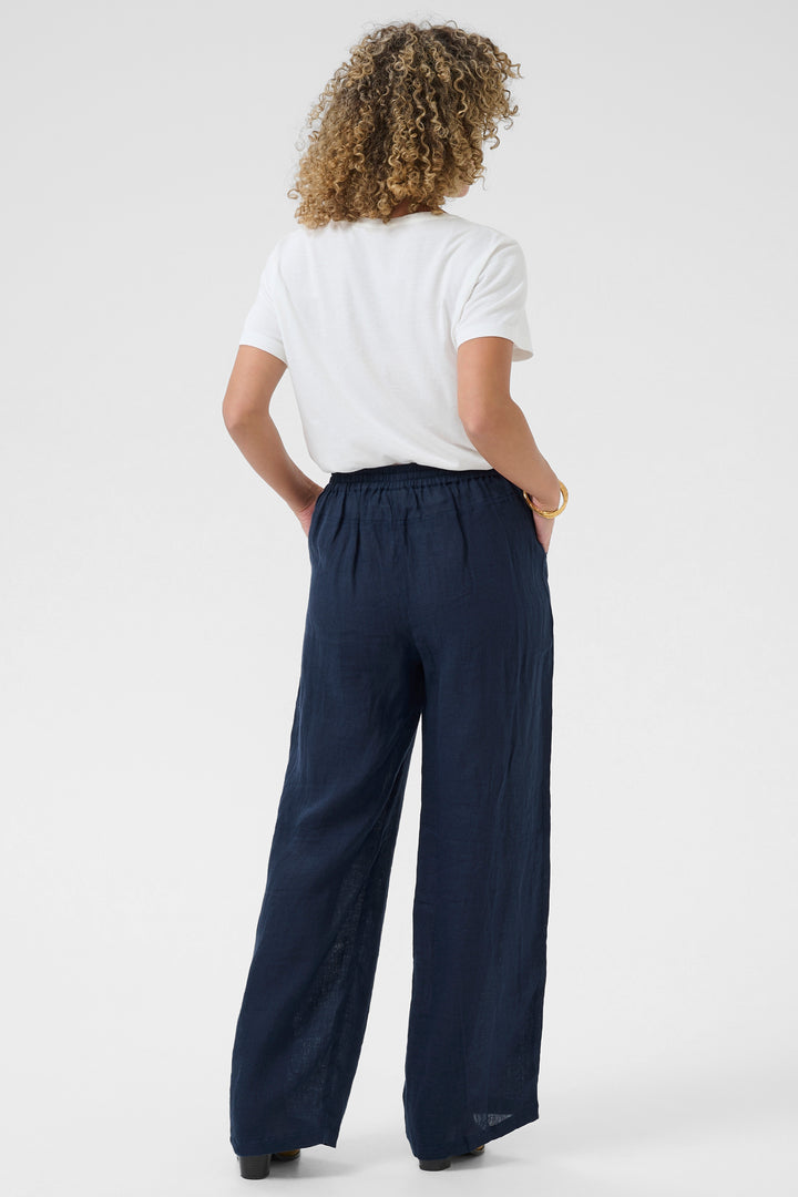 Cream Clothing CRBellis Navy Linen Drawstring Waist Trousers 10611574 194024 - Experience Boutique