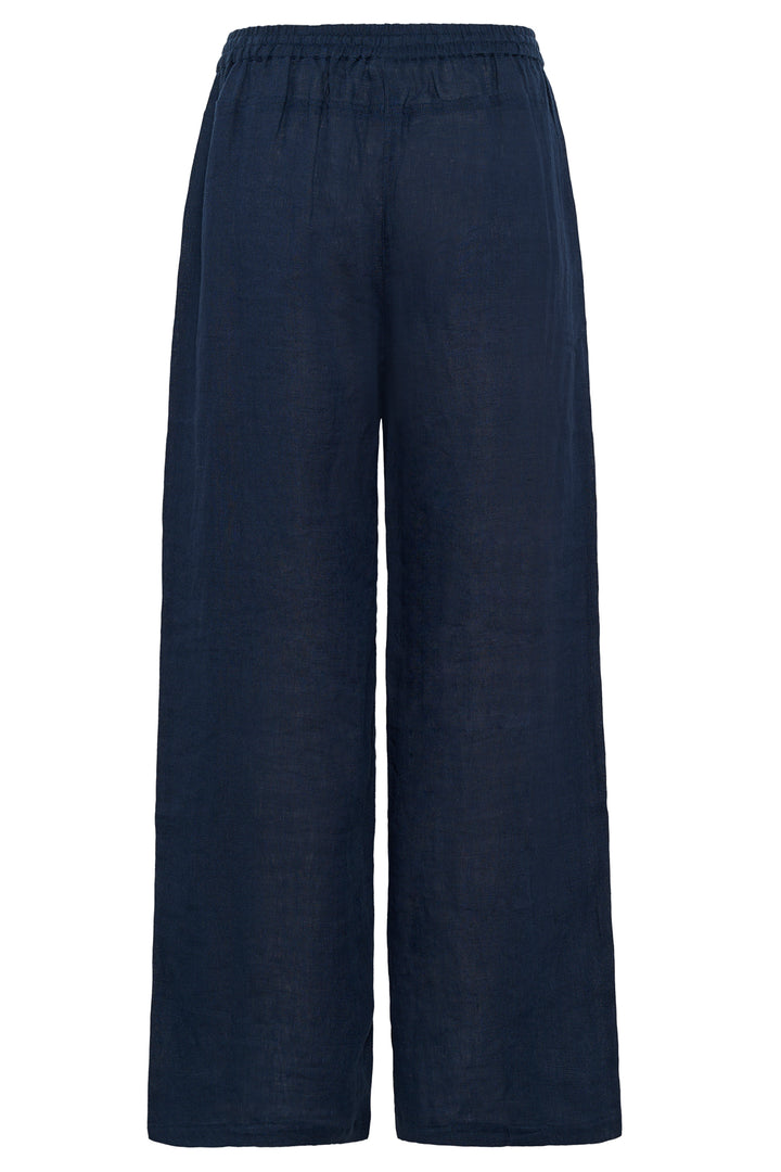 Cream Clothing CRBellis Navy Linen Drawstring Waist Trousers 10611574 194024 - Experience Boutique