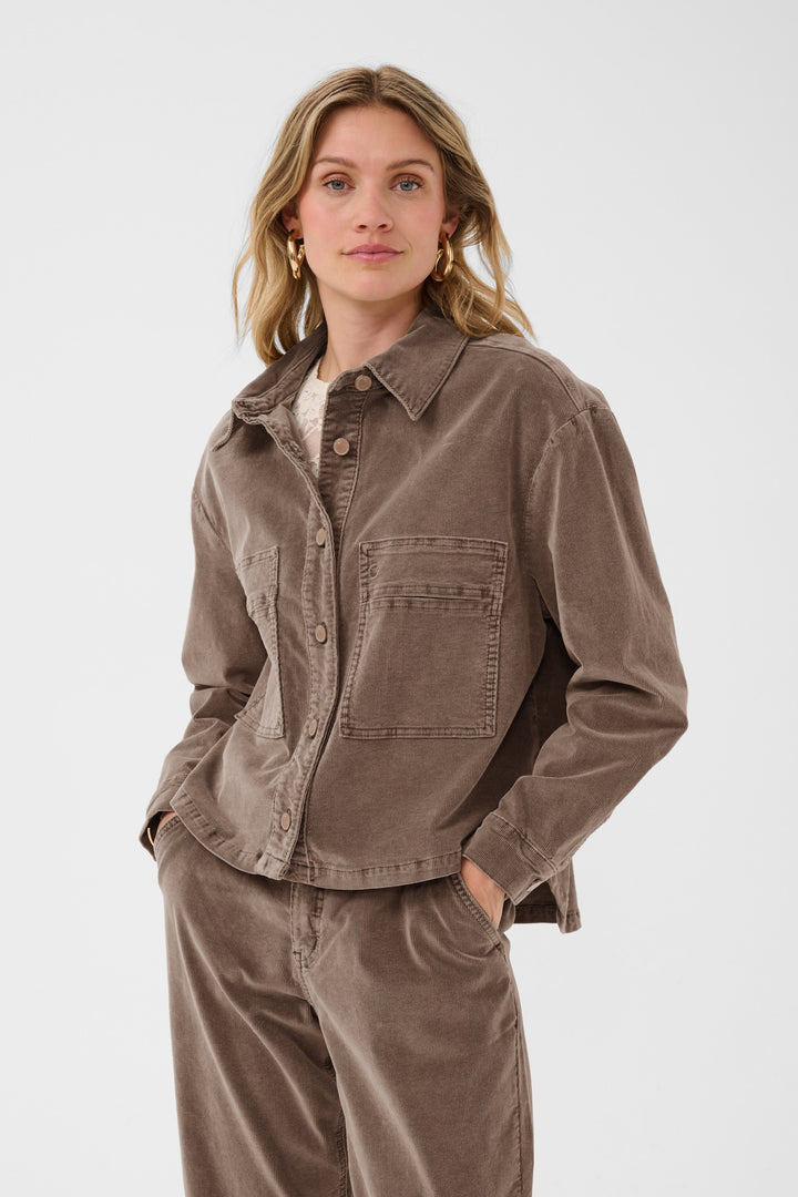 Cream CRBrady Brown Lentil Corduroy Shirt Jacket, front model cropped