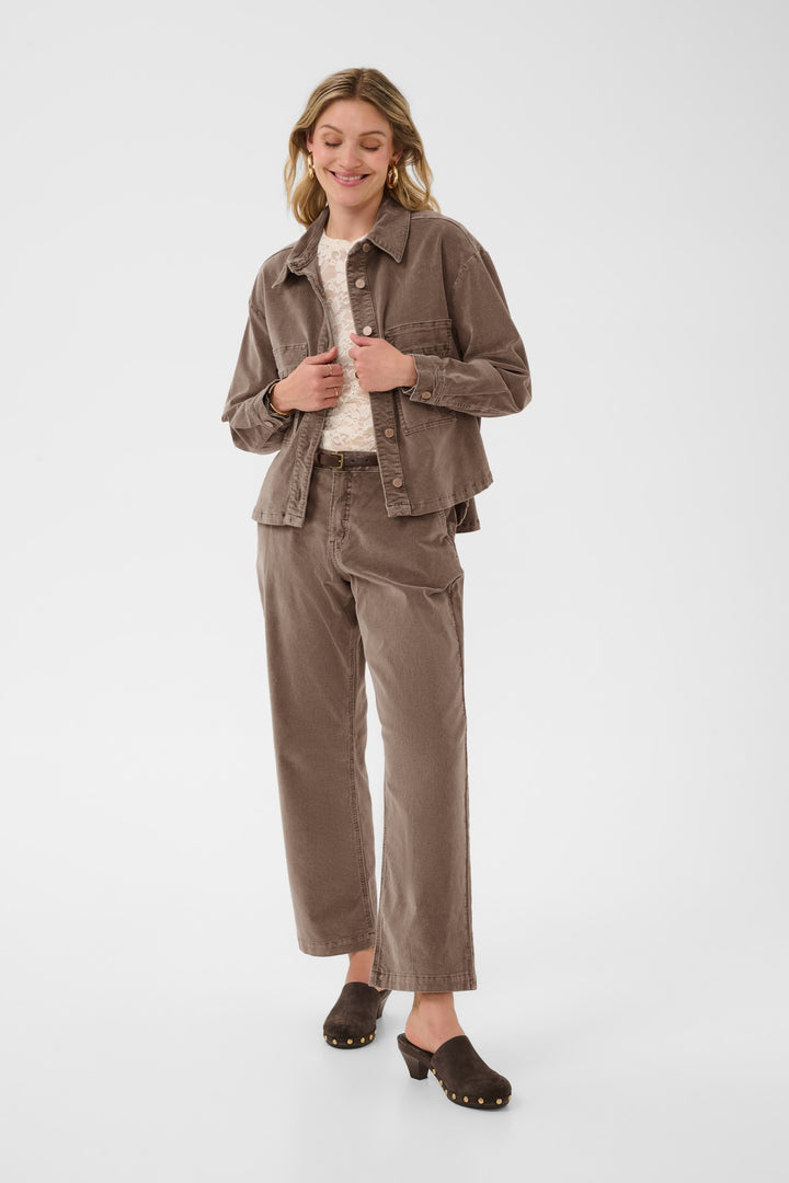 Cream CRBrady Brown Lentil Corduroy Shirt Jacket, front model full length