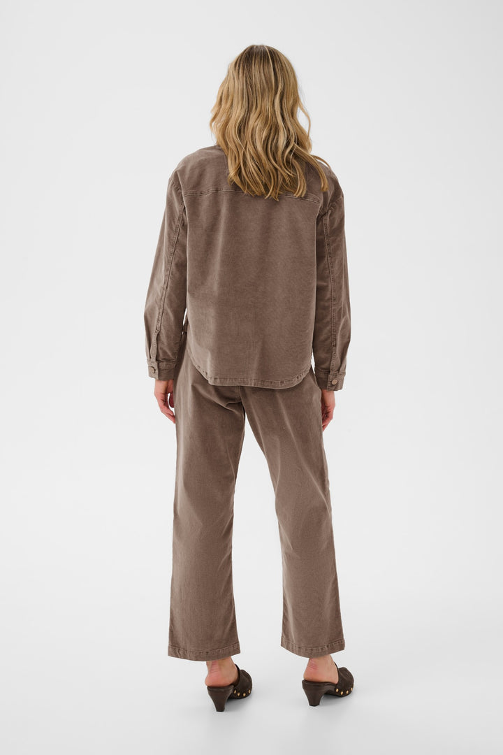 Cream CRBrady Brown Lentil Corduroy Shirt Jacket, back model full length