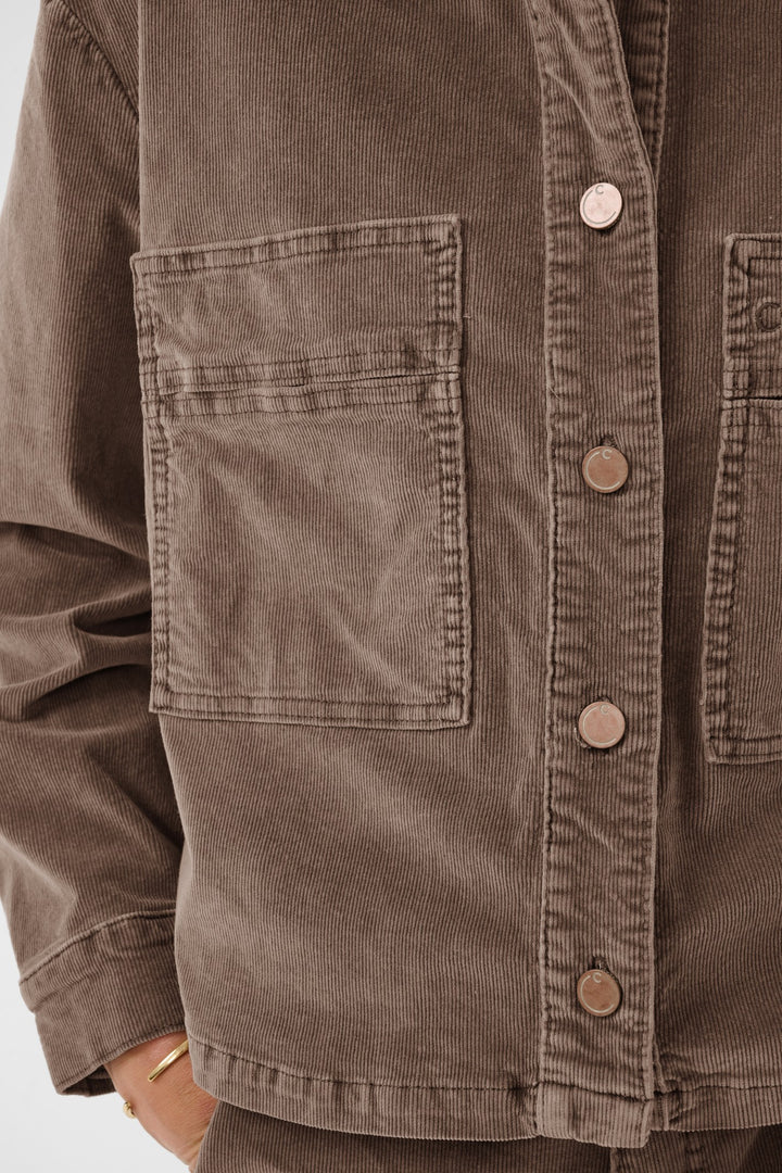 Cream CRBrady Brown Lentil Corduroy Shirt Jacket, front model detail