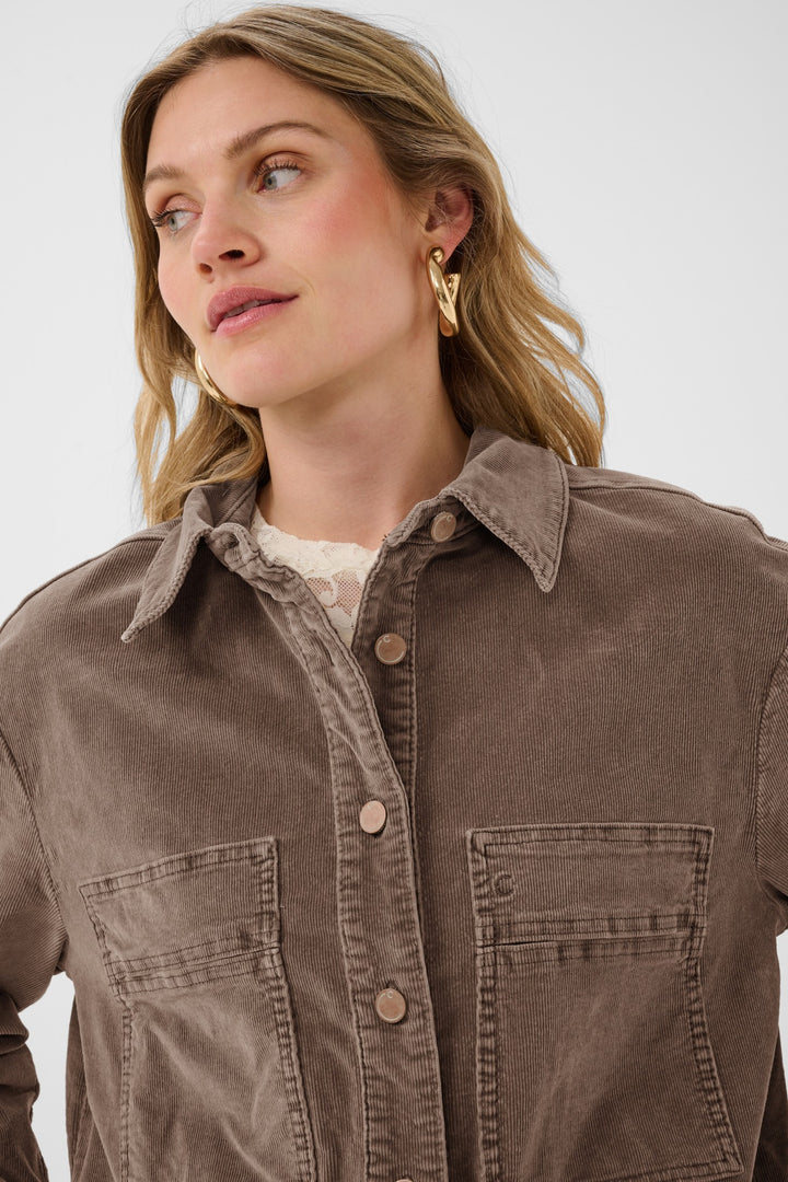 Cream CRBrady Brown Lentil Corduroy Shirt Jacket, front model cropped