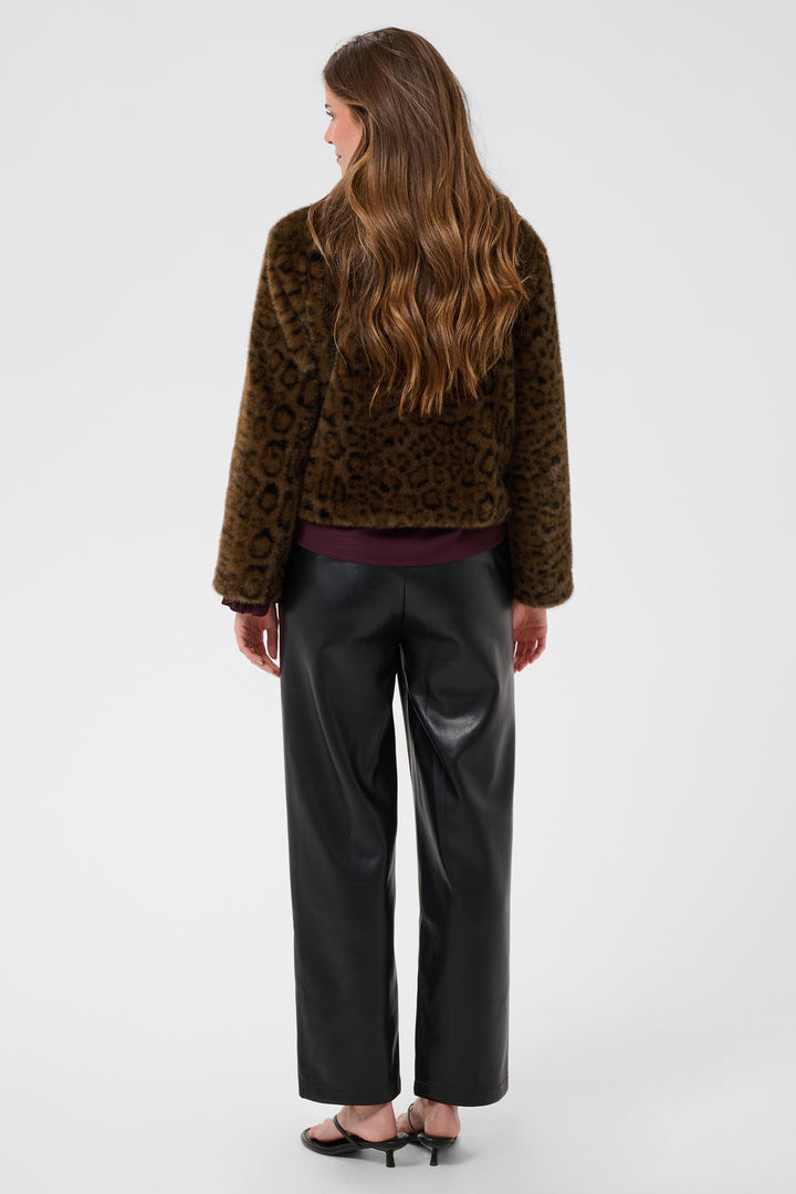 Cream Clothing CRCalluna Dark Animal Fur Brown Leopard Faux Fur Jacket 10615565 1000163, back view on model