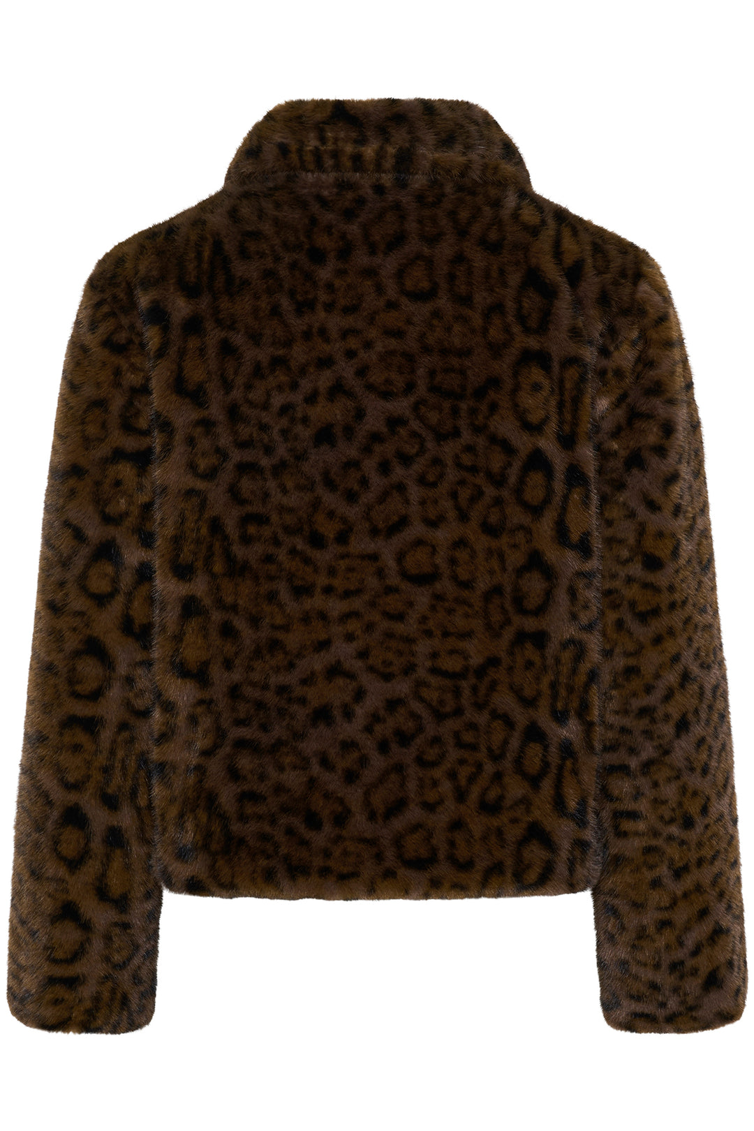 Cream Clothing CRCalluna Dark Animal Fur Brown Leopard Faux Fur Jacket 10615565 1000163, back view flat