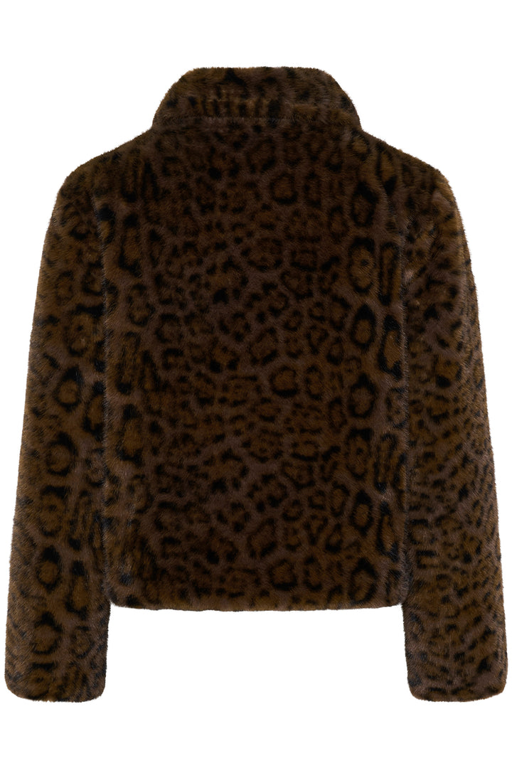Cream Clothing CRCalluna Dark Animal Fur Brown Leopard Faux Fur Jacket 10615565 1000163, back view flat