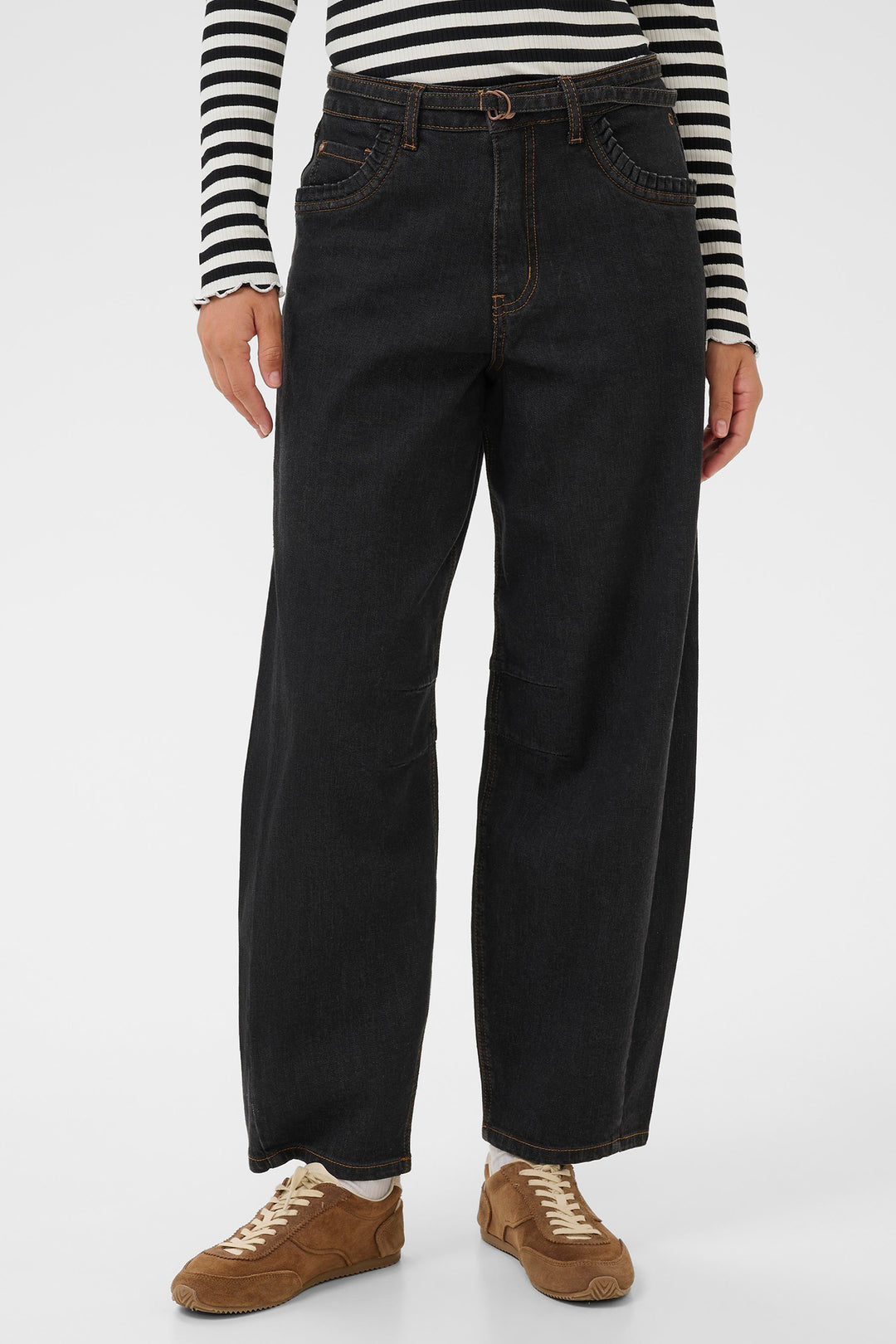 Cream Clothing CRCaysa Ankl Black Washed Denim Relaxed Fit Barrel Jeans 10614503 105225