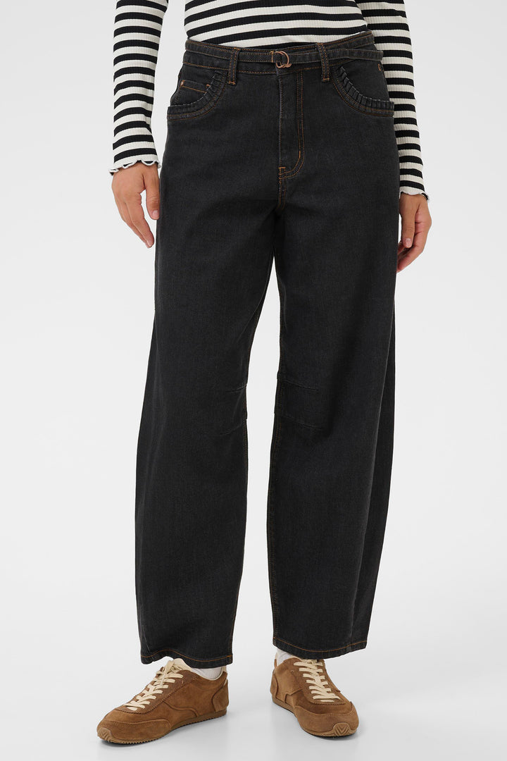 Cream Clothing CRCaysa Ankl Black Washed Denim Relaxed Fit Barrel Jeans 10614503 105225