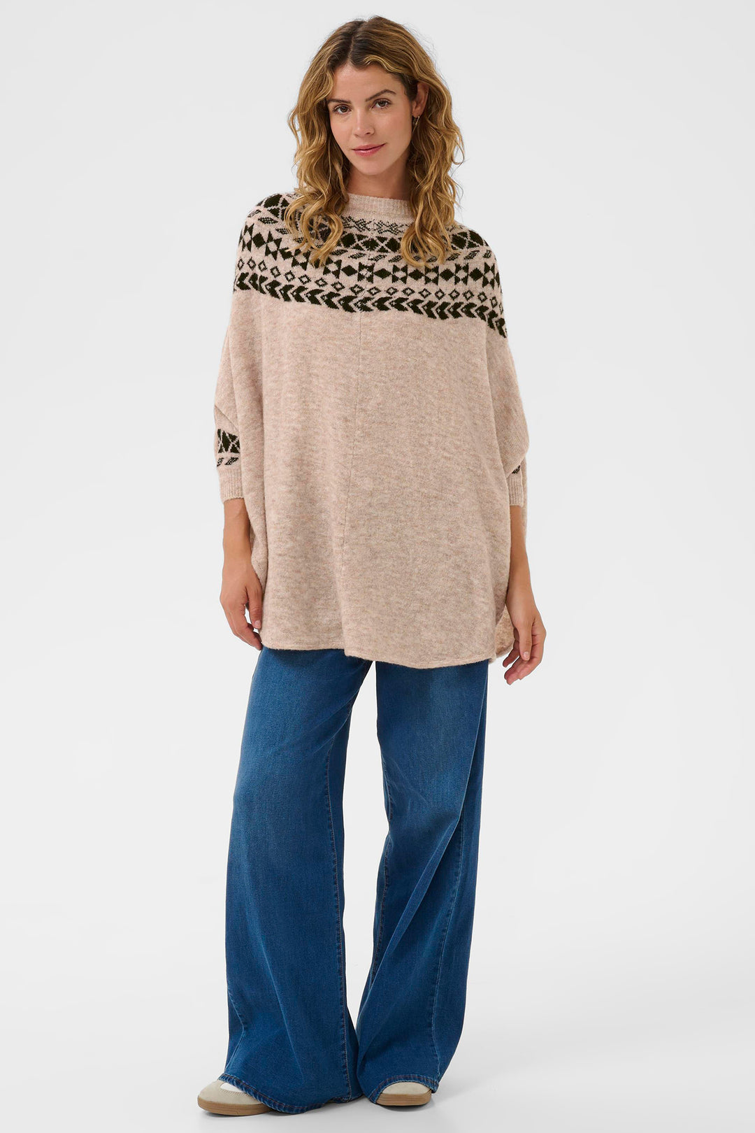 Cream Clothing CRCherrie Beige Ancient Scroll Jaquard Poncho Jumper 10615072 106445