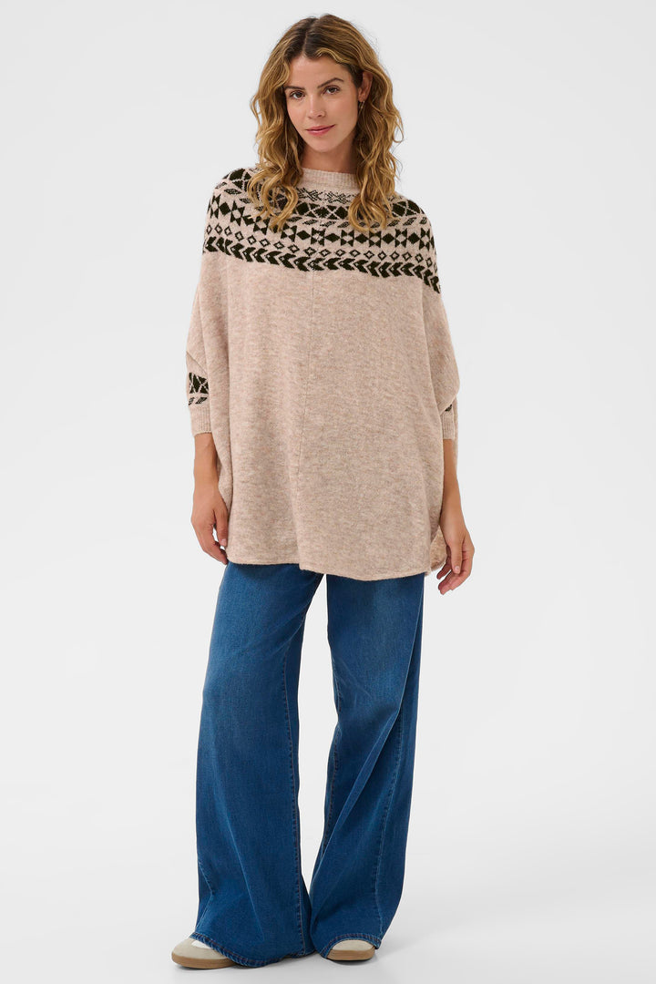 Cream Clothing CRCherrie Beige Ancient Scroll Jaquard Poncho Jumper 10615072 106445