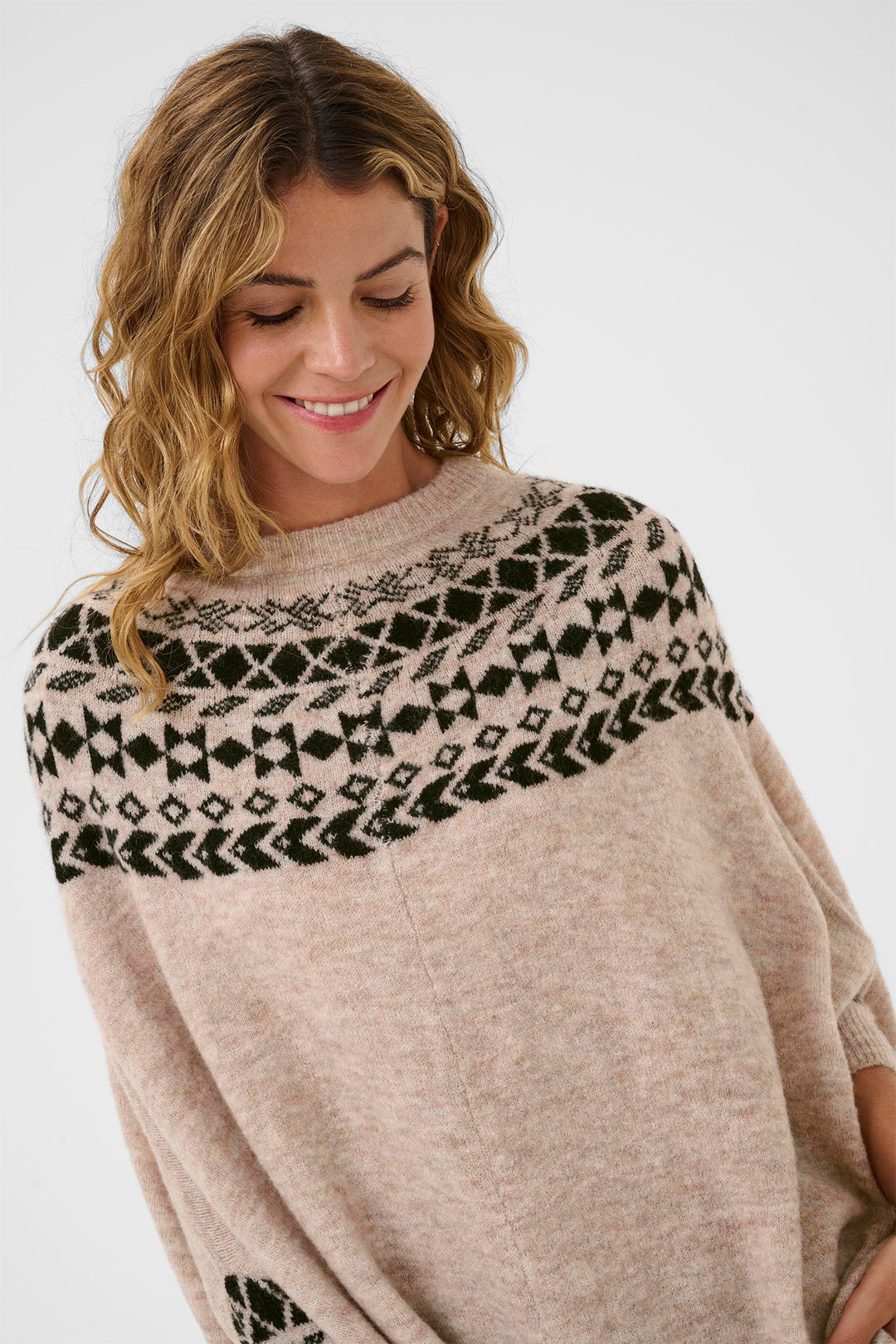 Cream Clothing CRCherrie Beige Ancient Scroll Jaquard Poncho Jumper 10615072 106445