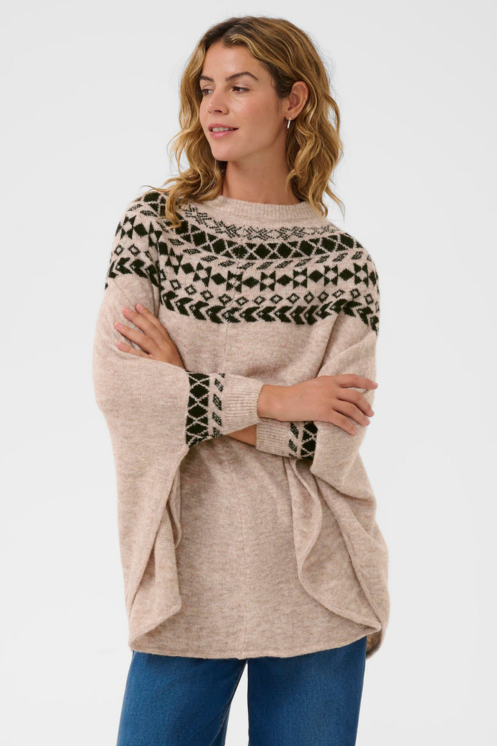 Cream Clothing CRCherrie Beige Ancient Scroll Jaquard Poncho Jumper 10615072 106445