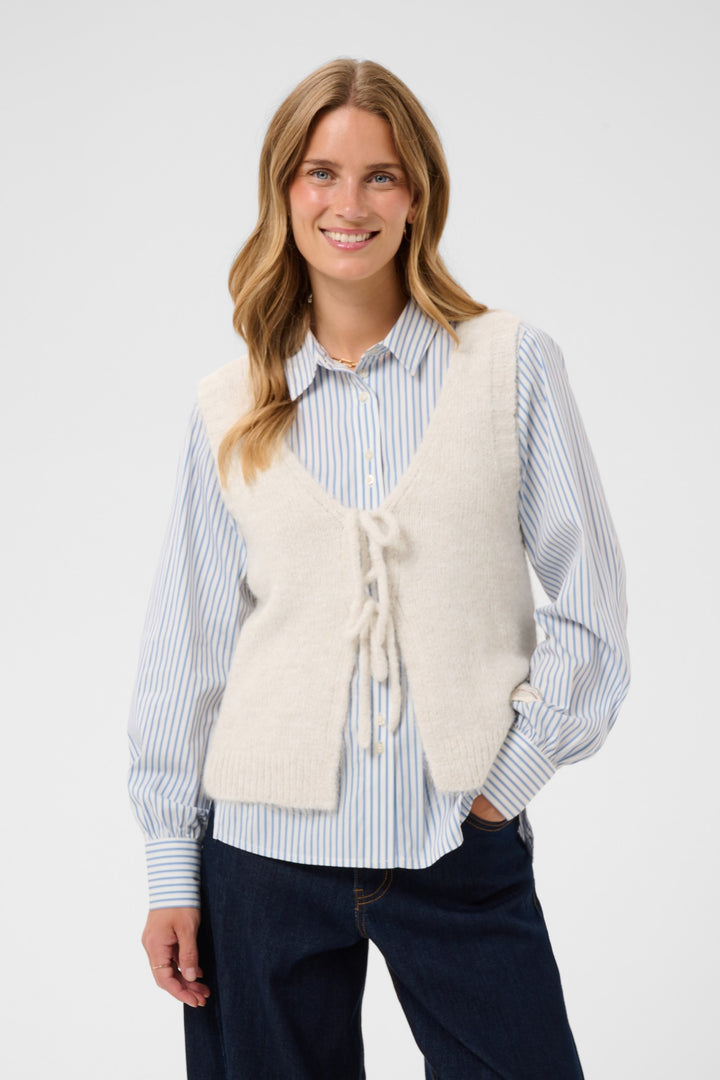 Cream CRCladine Oatmeal Beige Jumper, front model cropped