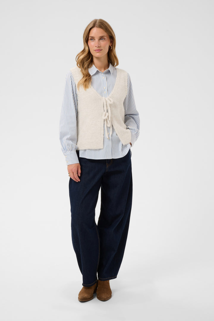 Cream CRCladine Oatmeal Beige Jumper, front model full length