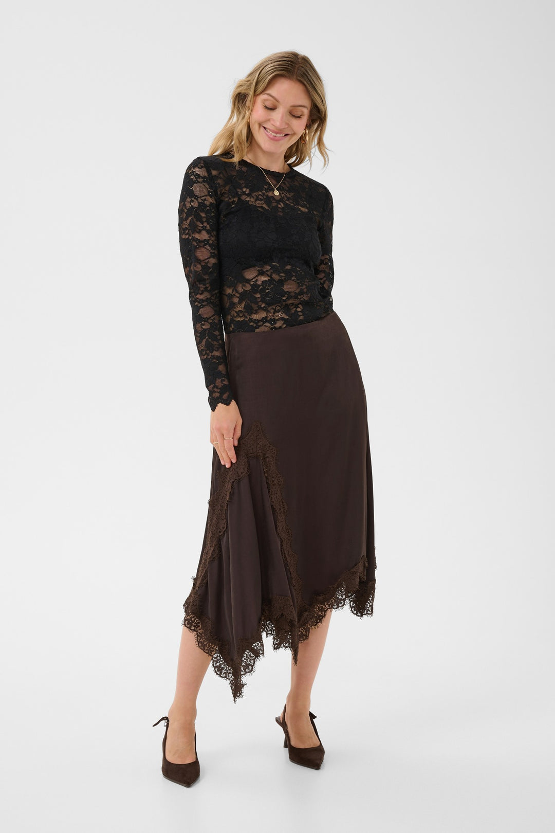 Cream CRConfir Java Brown Skirt, front model full length