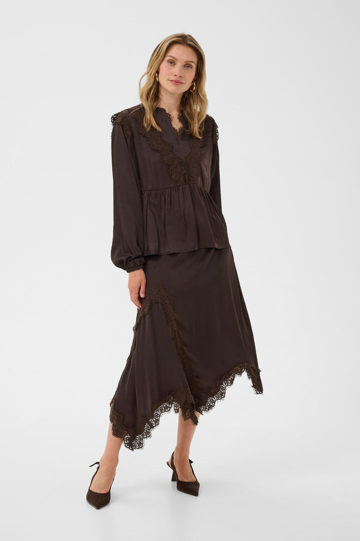 Cream CRConfir Java Brown Skirt, front model full length