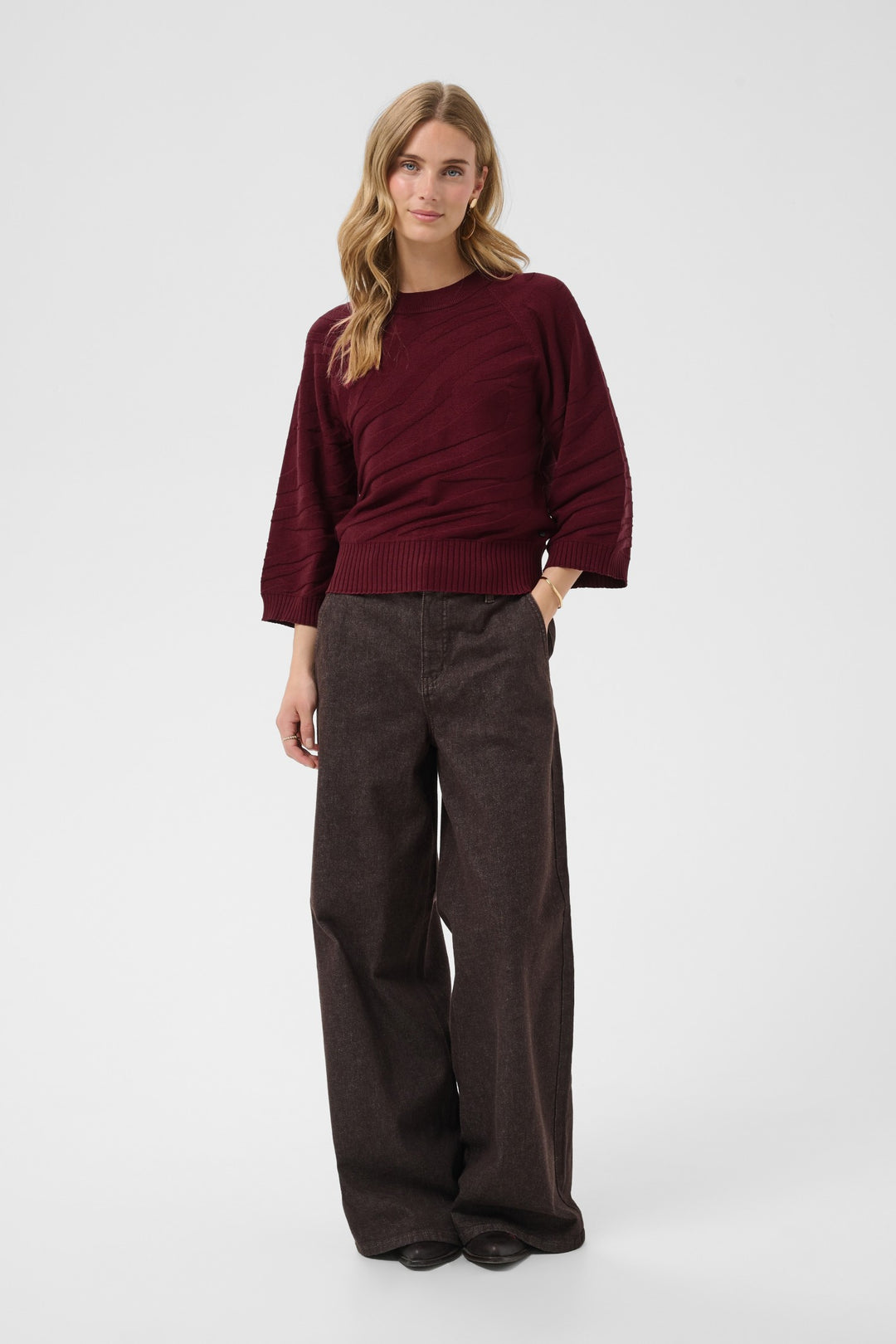 Cream CRDela Cabernet Red Jumper, front model full length