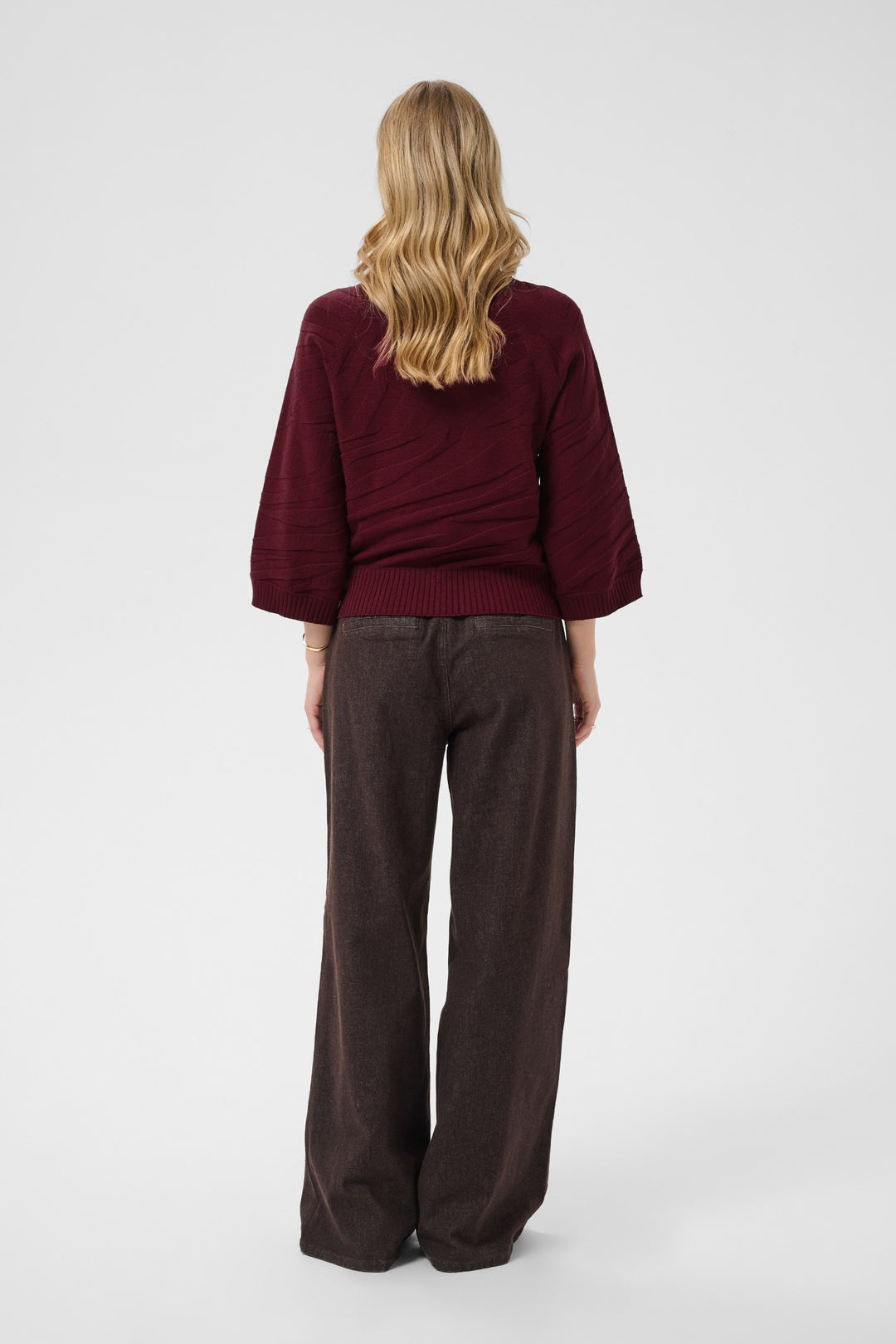 Cream CRDela Cabernet Red Jumper, back model full length