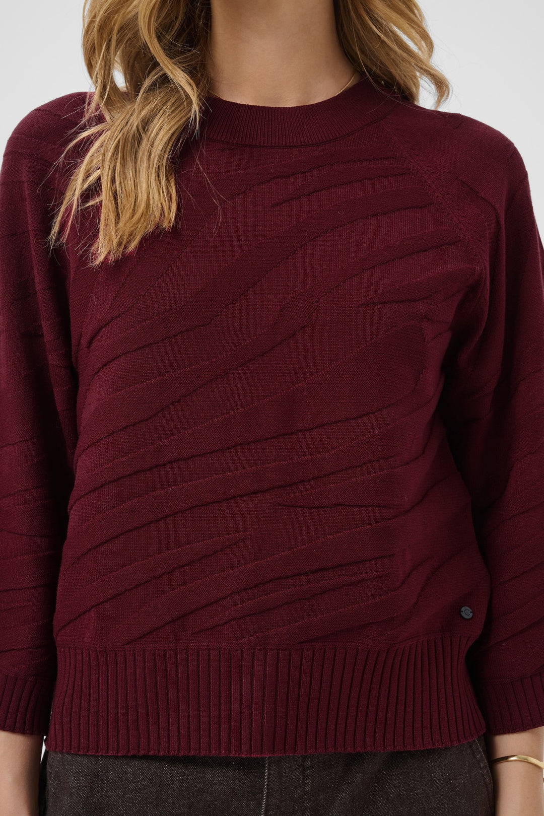 Cream CRDela Cabernet Red Jumper, front model detail