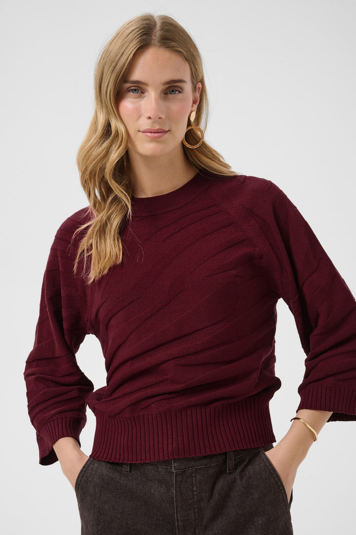 Cream CRDela Cabernet Red Jumper, front model cropped