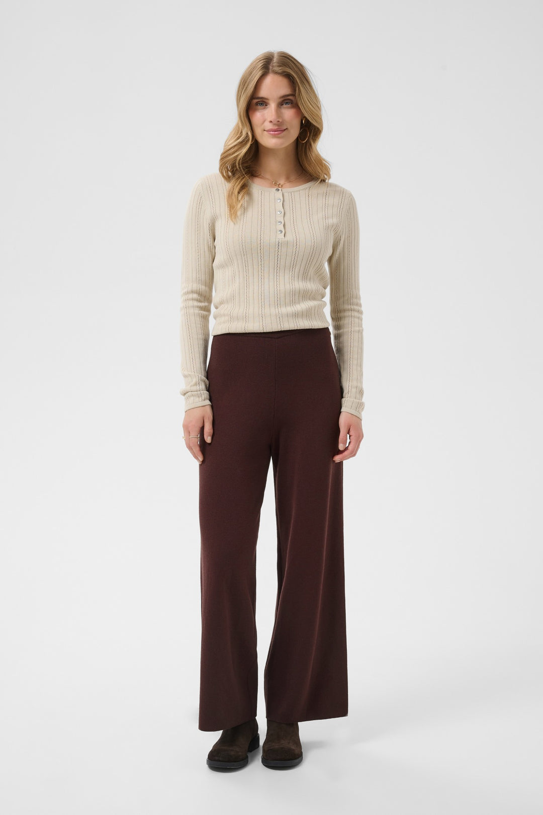 Cream CRDela Java Brown Trousers, front model full length