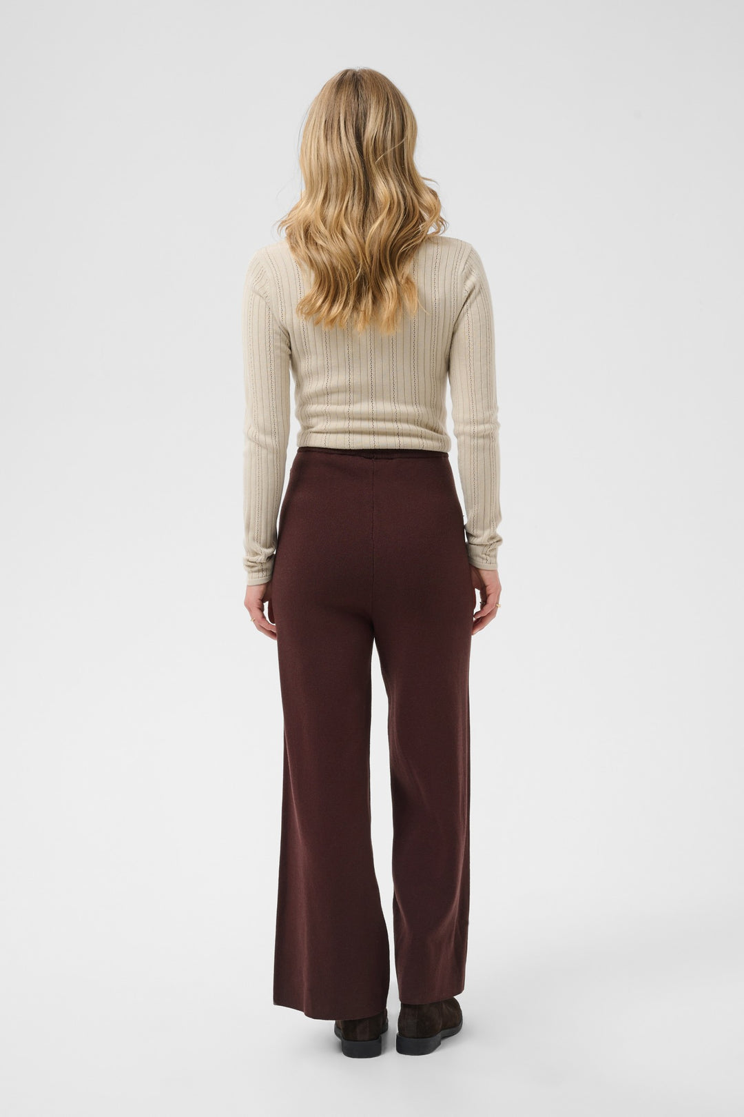 Cream CRDela Java Brown Trousers, back model full length
