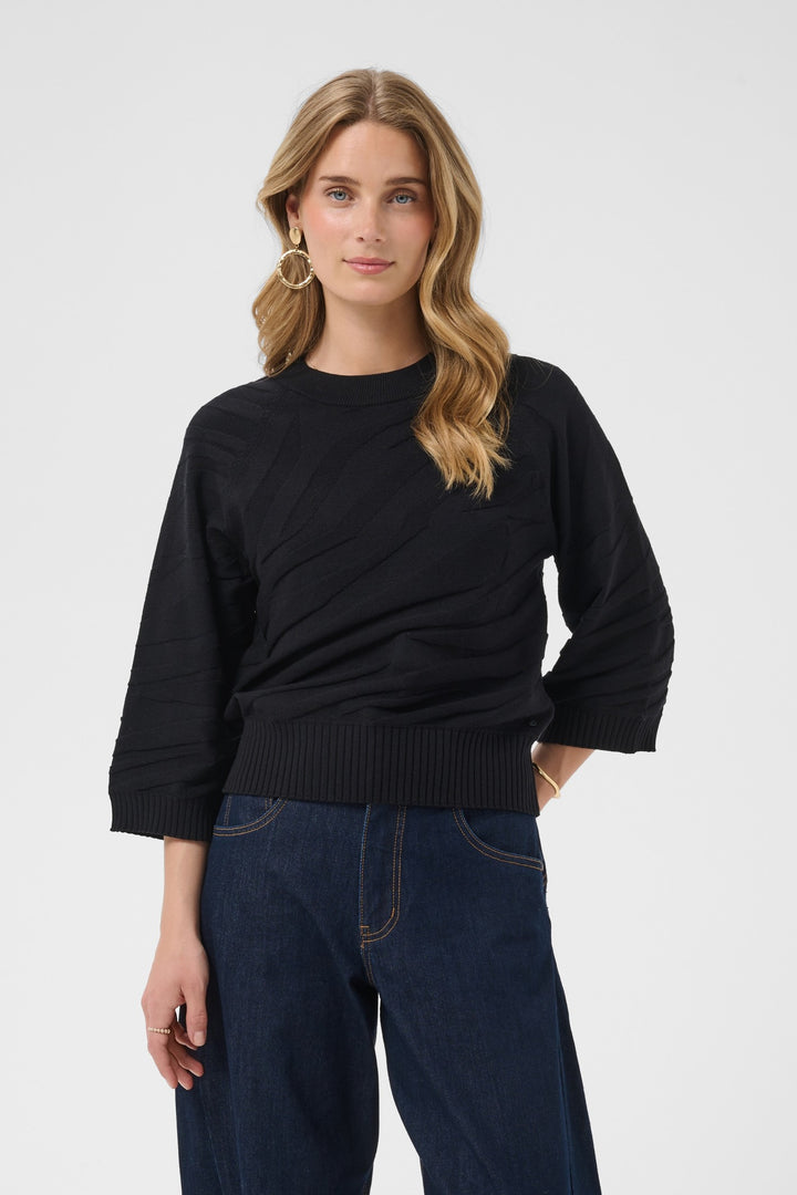 Cream CRDela Pitch Black Jumper, front model cropped