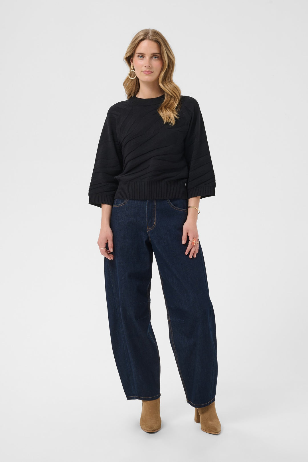 Cream CRDela Pitch Black Jumper, front model full length