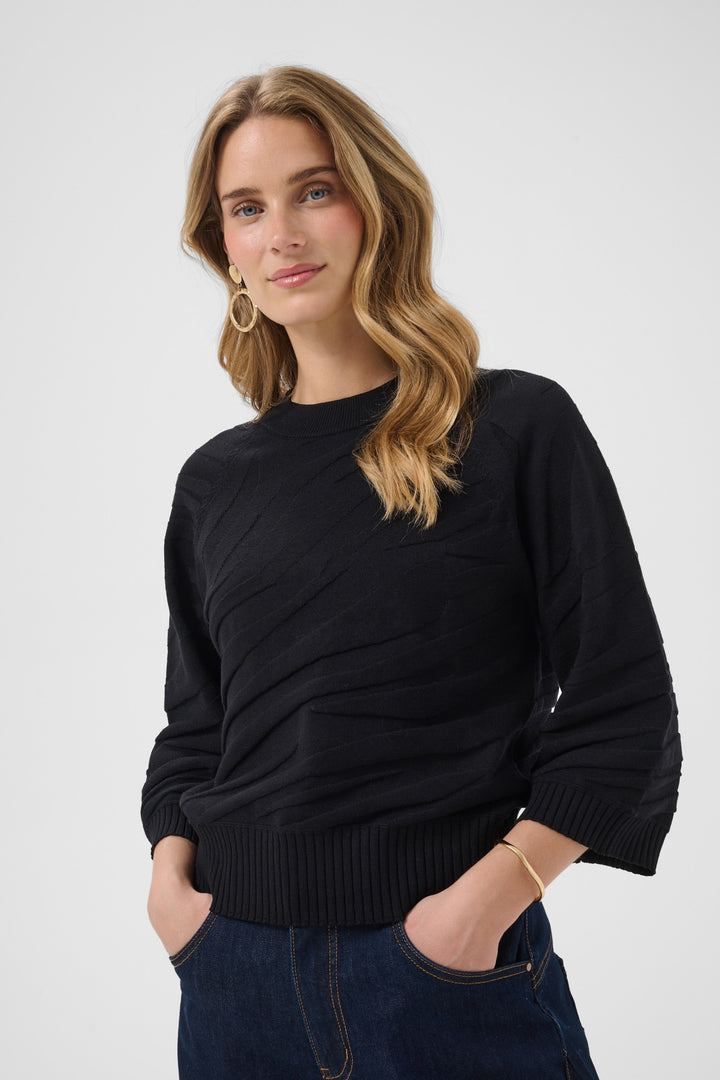 Cream CRDela Pitch Black Jumper, front model cropped