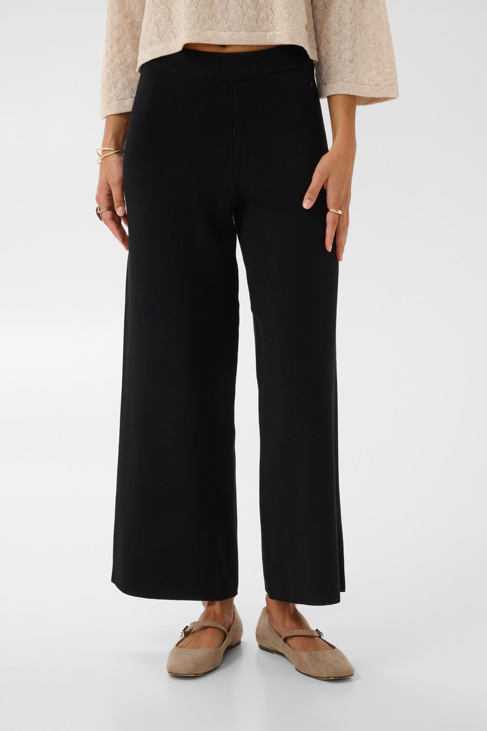 Cream CRDela Pitch Black Trousers, front model cropped