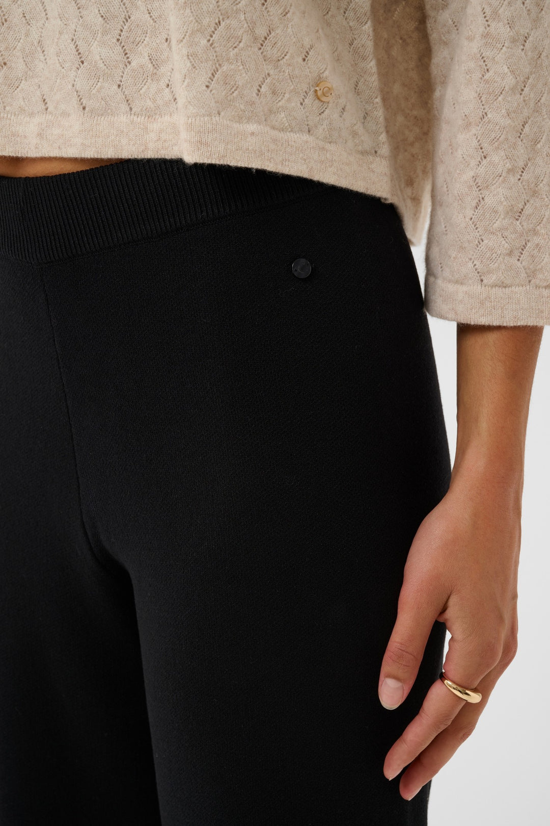 Cream CRDela Pitch Black Trousers, front model detail