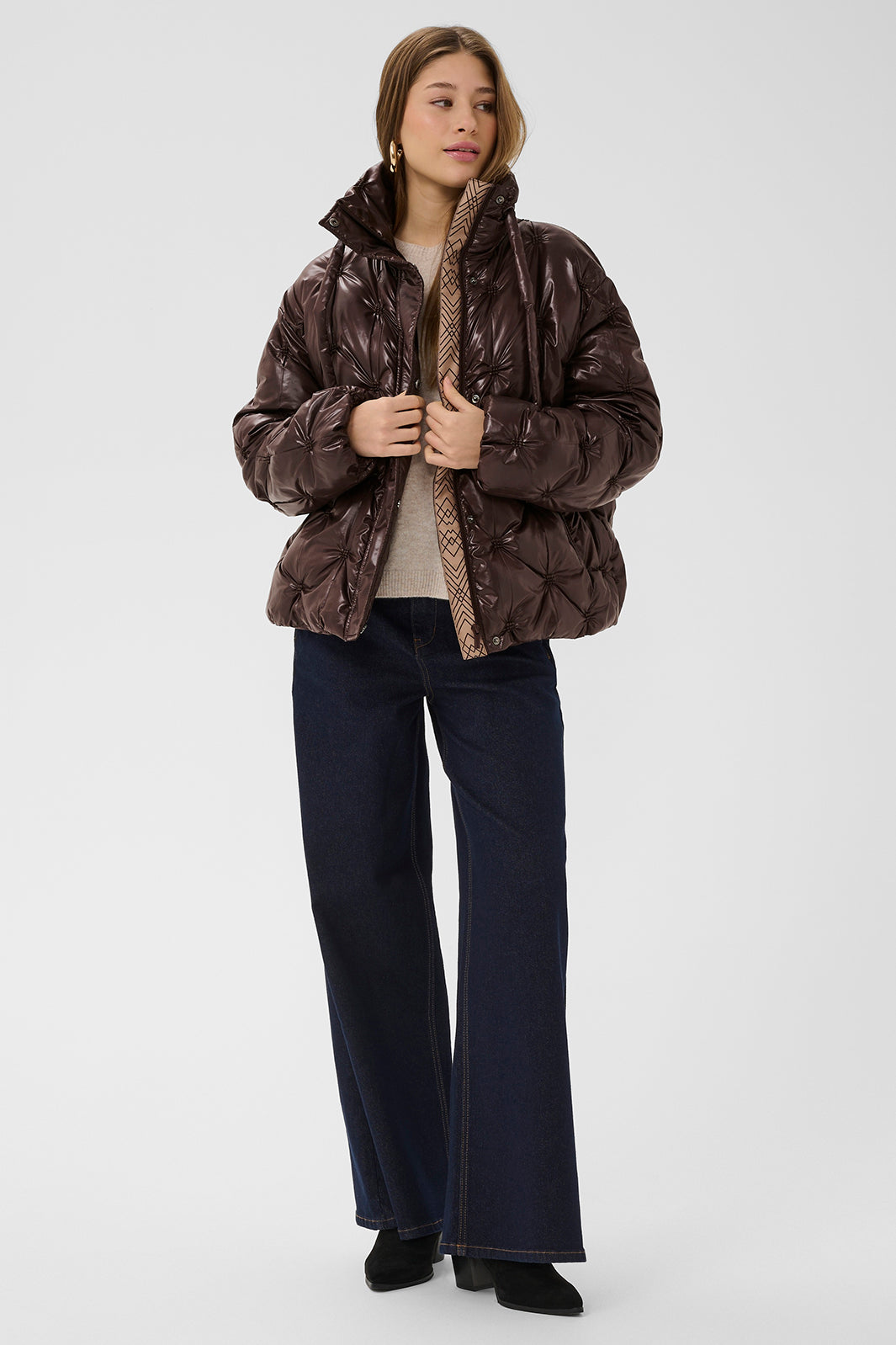 Cream Clothing CRDrakie Coffee Bean Padded Jacket, full length worn open