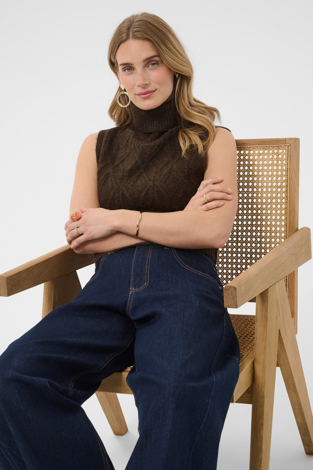 Cream Clothing CRElsie java brown jumper, front model cropped view
