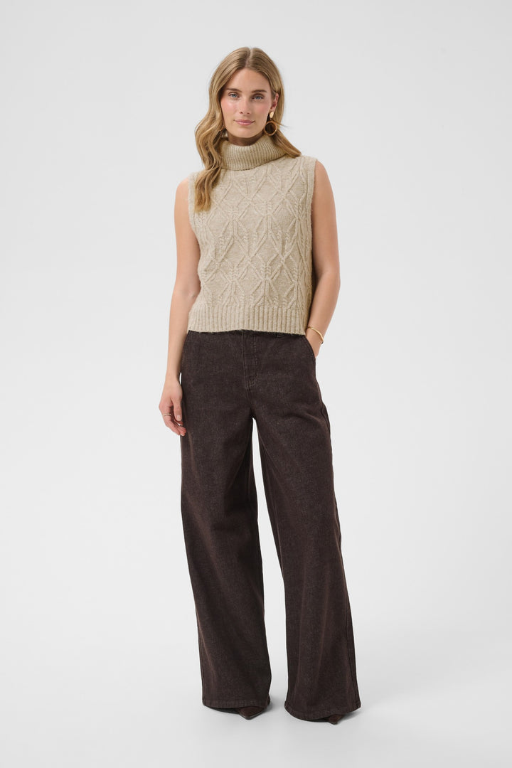 Cream CRElsie Light Brown Lentil Melange Jumper, front model full length