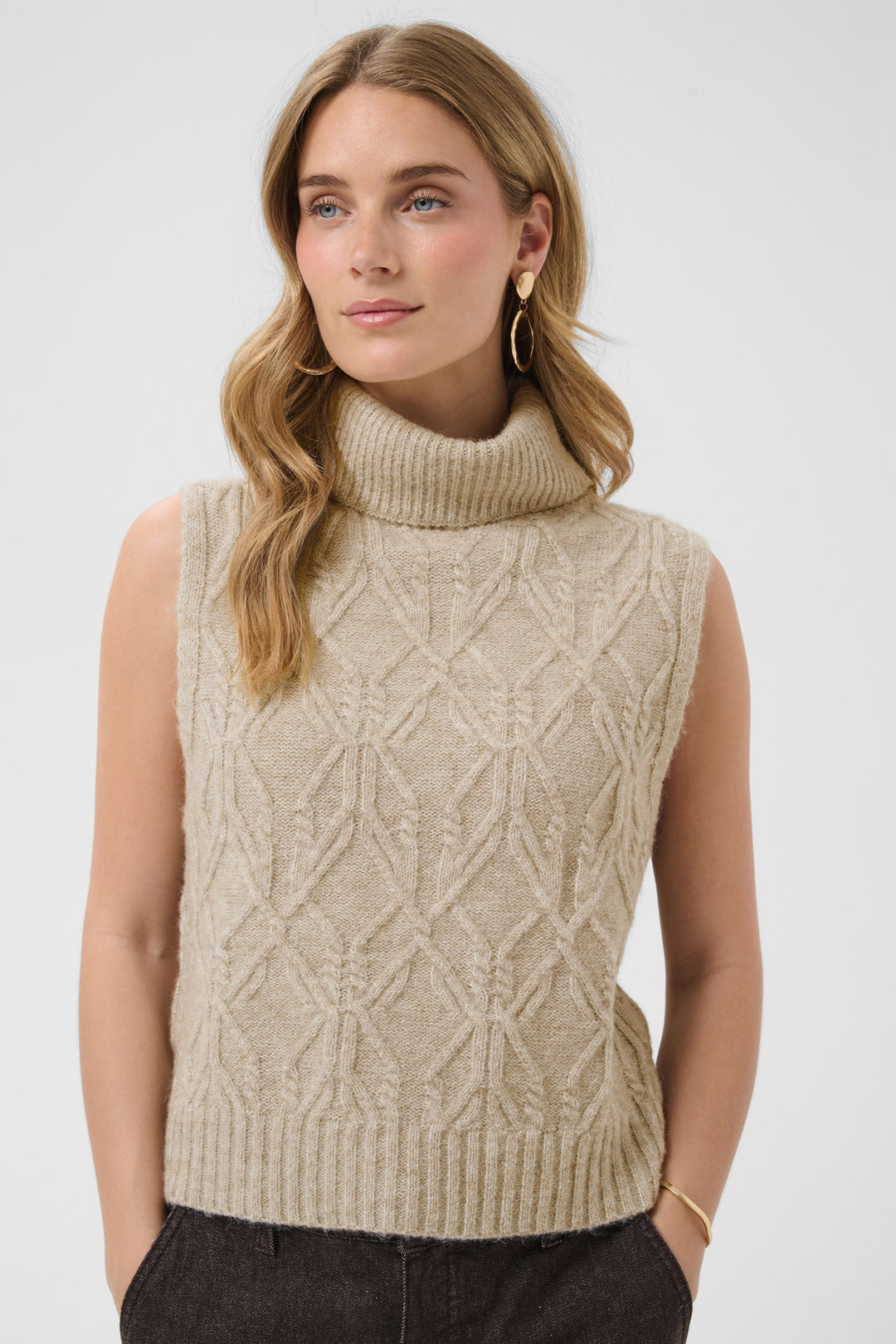 Cream CRElsie Light Brown Lentil Melange Jumper, front model cropped