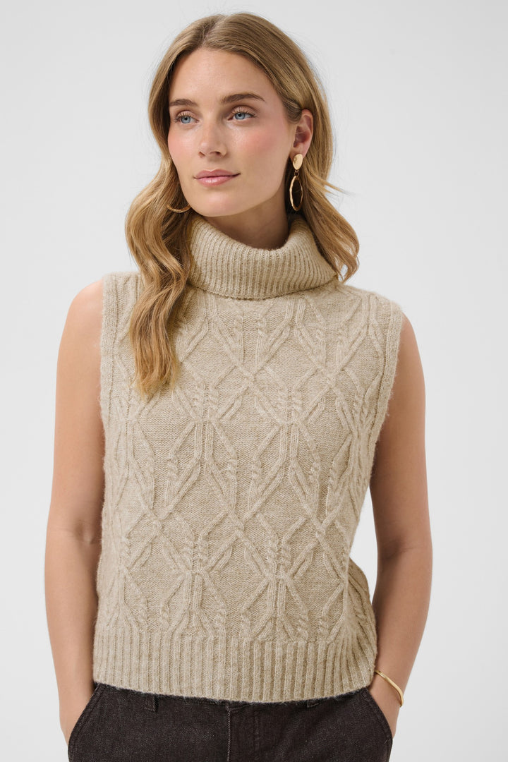 Cream CRElsie Light Brown Lentil Melange Jumper, front model cropped