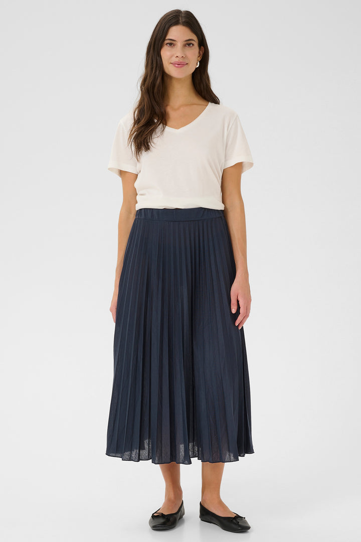 Cream Clothing CRFolo Navy Plissé Midi Skirt 10613416 194024 - Experience Boutique